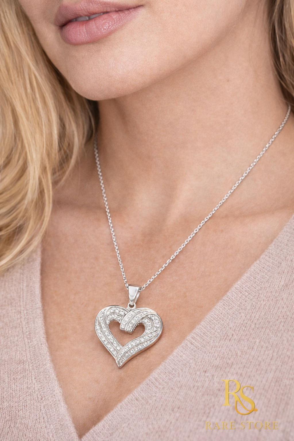 RARE STORE Heart Pendant Necklace | 925 Sterling Silver & 1.00 ct