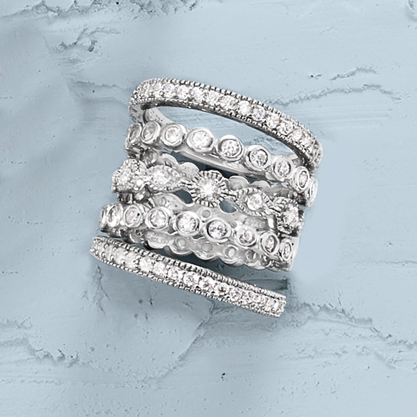 RARE STORE 5-Piece Eternity Ring Set | 925 Sterling Silver & CZ
