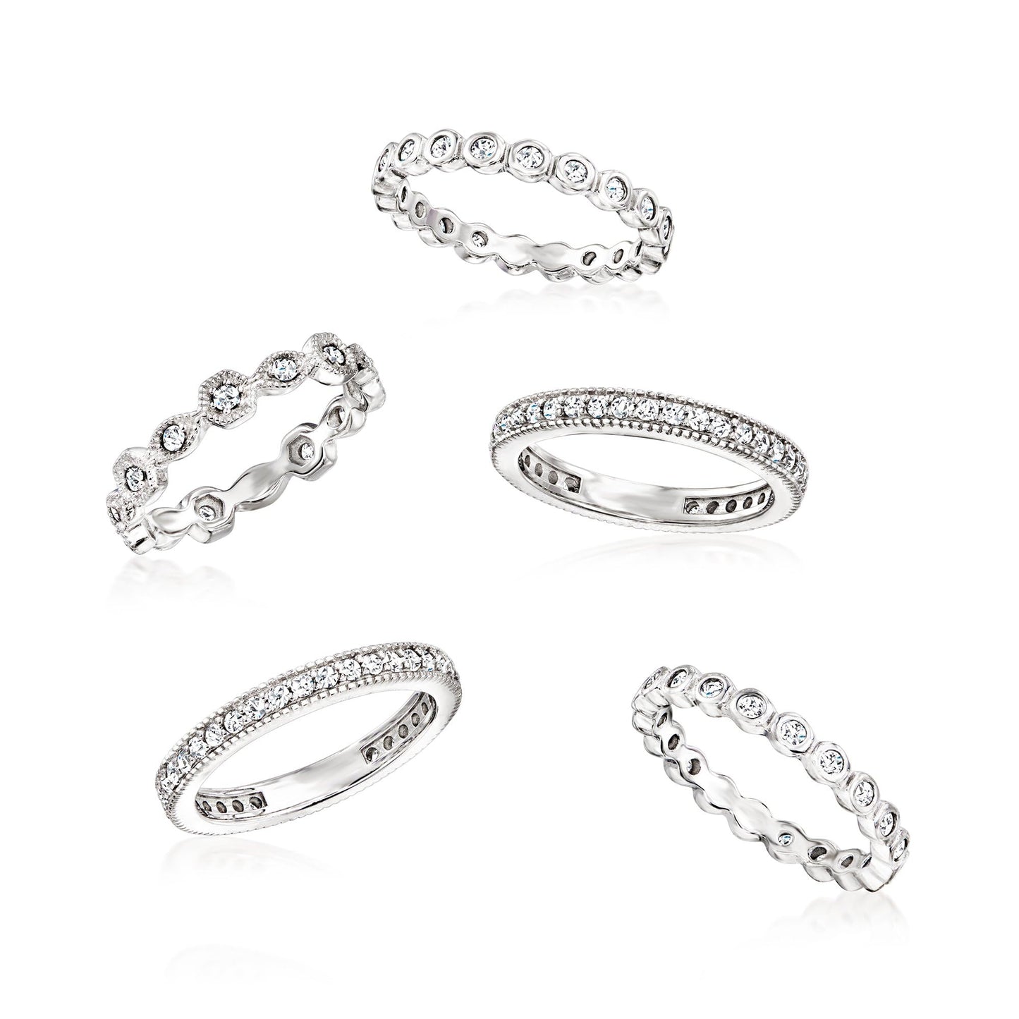RARE STORE 5-Piece Eternity Ring Set | 925 Sterling Silver & CZ