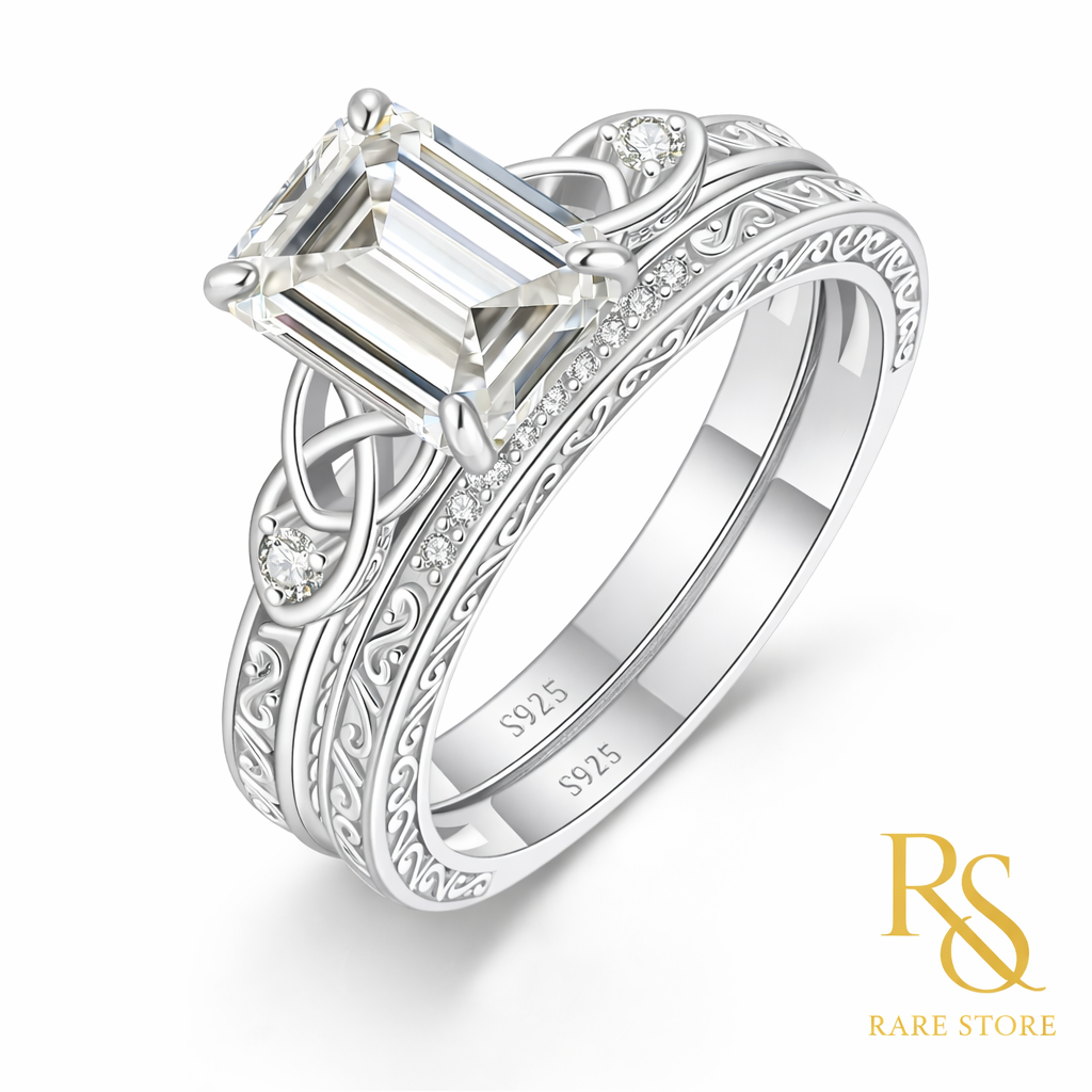 RARE STORE 3 Carat Moissanite Celtic Bridal Ring Set | 925 Sterling SilverRARE STORE 3 Carat Moissanite Celtic Bridal Ring Set | 925 Sterling Silver