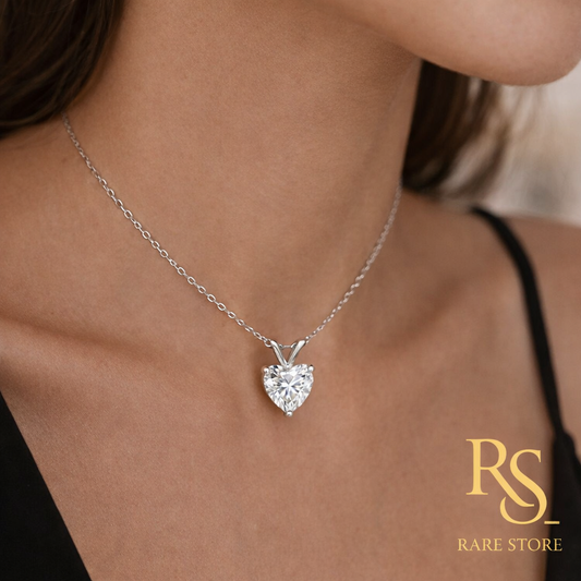 RARE STORE 1 Carat Heart Moissanite Necklace | 18K White Gold Plated