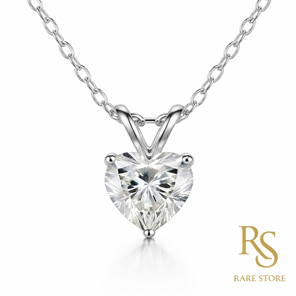 RARE STORE 1 Carat Heart Moissanite Necklace | 18K White Gold Plated